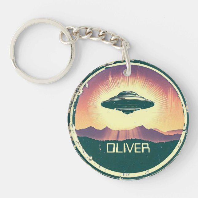 Vintage UFO Personalised Key Ring (Front)