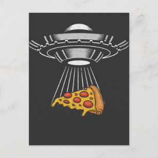 Vintage UFO Pizza Abduction Alien Retro Spaceship Postcard