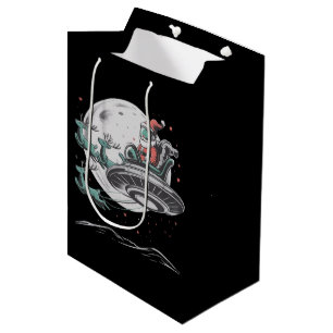 Vintage UFO Santa Claus Alien Christmas Cryptid Medium Gift Bag