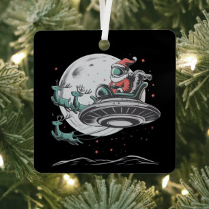 Vintage UFO Santa Claus Alien Christmas Cryptid Metal Tree Decoration