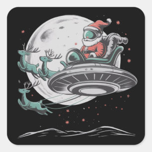 Vintage UFO Santa Claus Alien Christmas Cryptid Square Sticker
