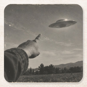 Vintage UFO Sighting Square Paper Coaster