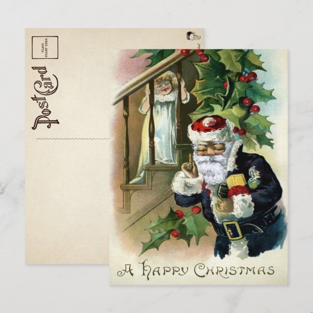 Vintage Ugly Santa and Scary Child Christmas Postcard (Front/Back)