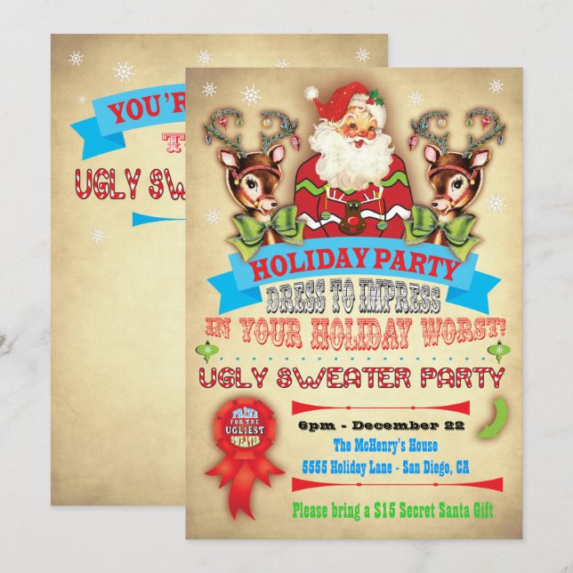Vintage Ugly Sweater Christmas Party Poster Invite (Front/Back)