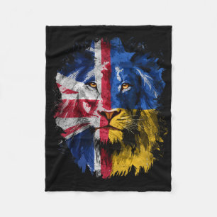 Vintage Uk And Ukraine Flag Lion Face Ukrainian Br Fleece Blanket
