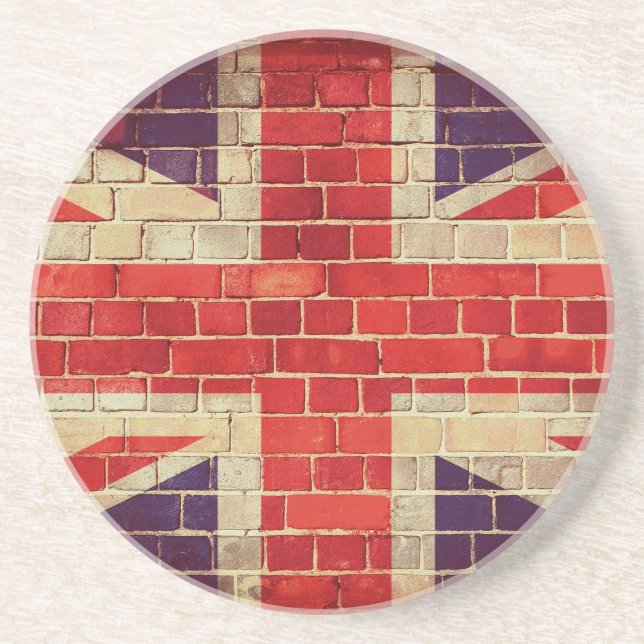 Vintage UK flag on a brick wall Coaster (Front)