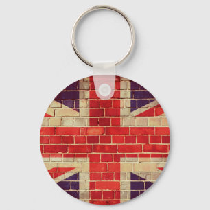 Vintage UK flag on a brick wall Key Ring