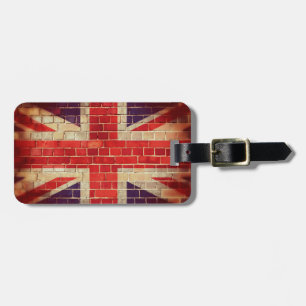 Vintage UK flag on a brick wall Luggage Tag