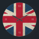 Vintage UK Flag Union Jack British Wall Clock<br><div class="desc">Custom British wall clock featuring a vintage style clock face with Roman numerals and grunge Union Jack UK flag. Hour markings can be customised.</div>