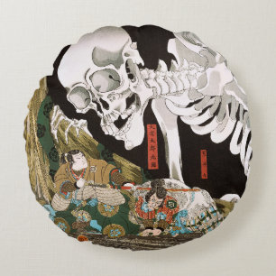 Vintage Ukiyo-e Kuniyoshi Skeleton Spectre Art Round Cushion