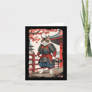 Vintage Ukiyo-e Samurai Cat In Kimono Sumi-e Ninja Card