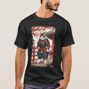 Vintage Ukiyo-e Samurai Cat in Kimono Sumi-e ninja T-Shirt