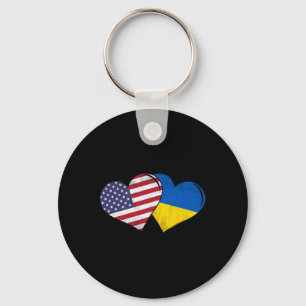 Vintage Ukraine - American Flag Heart For Ukrainia Key Ring