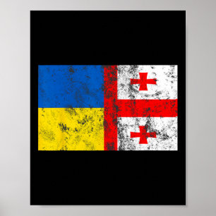 Vintage Ukraine Ukrainian Georgia Flag Friendship Poster