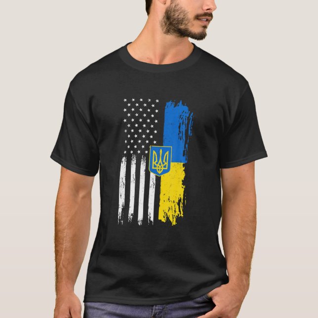 Vintage Ukrainian American Flag Ukraine Patriotic T-Shirt (Front)