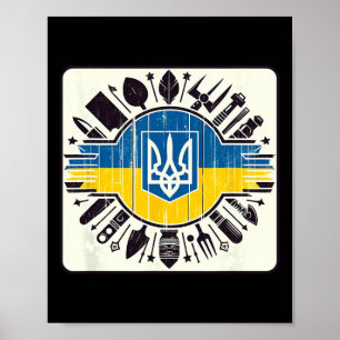Vintage Ukrainian Bynner Fan Ukraine Flag Retro Ar Poster