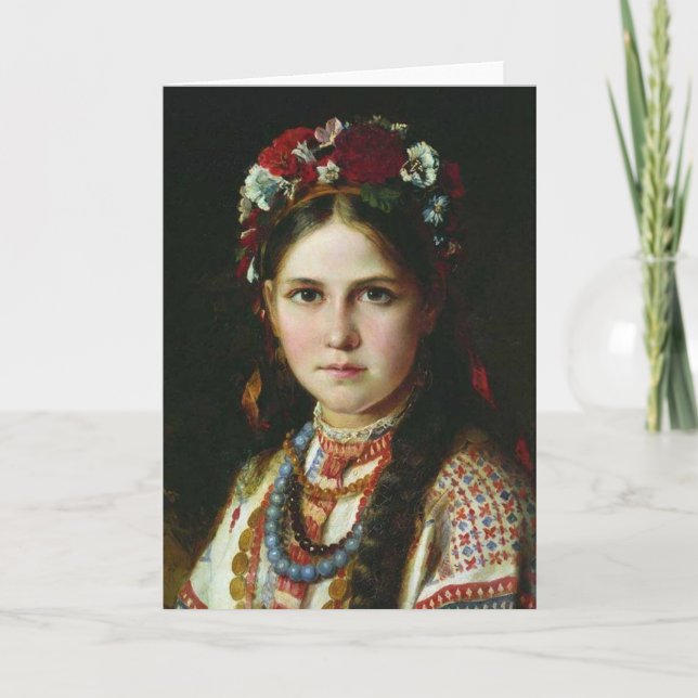 Vintage Ukrainian Girl Holiday Card (Front)