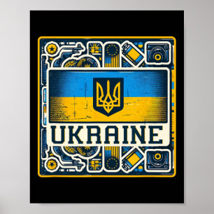 Vintage Ukrainian Nner Fan Ukraine Flag Retro Art  Poster