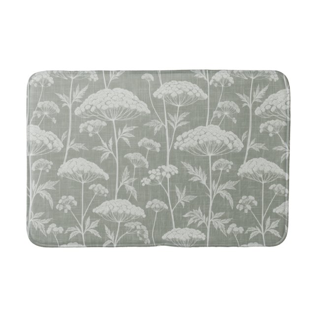 Vintage Umbel Botanical Sage Green Pattern Bath Mat (Front)