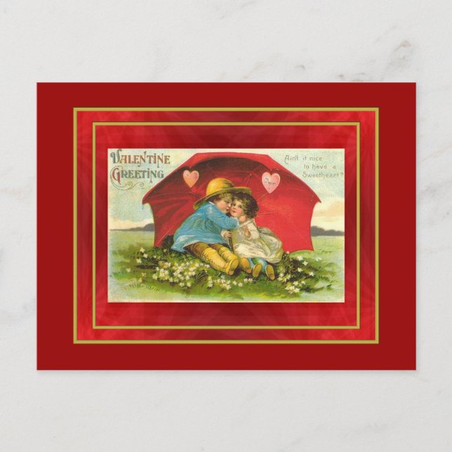 Vintage Umbrella Love Valentine Postcard (Front)