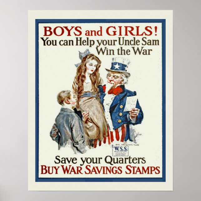 Vintage Uncle Sam WW1 War Stamp Drive Poster (Front)