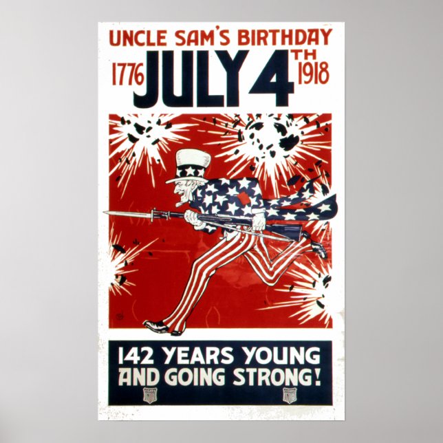 Vintage Uncle Sam's Birthday Independence Day Poster (Front)