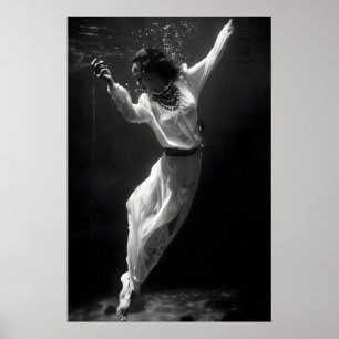 Vintage Underwater Fashion Photography, Black and Poster