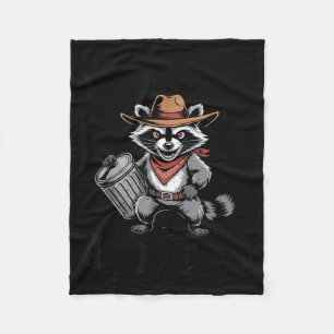 Vintage Unhinged And Feral Raccoon Cowboy Can Tras Fleece Blanket
