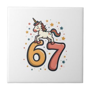 Vintage Unicorn 67 Birthday Party Rainbow Dabbing Tile