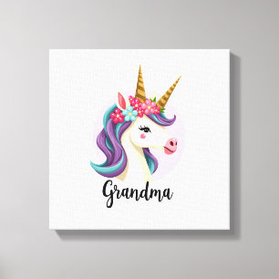 Vintage Unicorn Grandma Gold Glitter Floral Face C Canvas Print