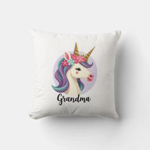 Vintage Unicorn Grandma Gold Glitter Floral Face C Cushion
