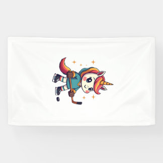 Vintage Unicorn Hockey Cartoon Cute Rainbow Ice Sk Banner