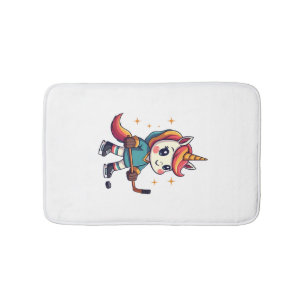 Vintage Unicorn Hockey Cartoon Cute Rainbow Ice Sk Bath Mat