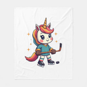 Vintage Unicorn Hockey Cartoon Cute Rainbow Ice Sk Fleece Blanket
