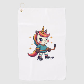 Vintage Unicorn Hockey Cartoon Cute Rainbow Ice Sk Golf Towel