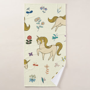 Vintage unicorn in forest flowers colour illustrat bath towel