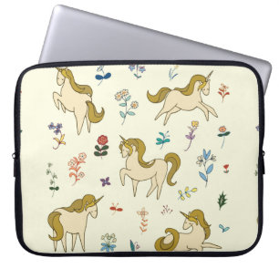 Vintage unicorn in forest flowers colour illustrat laptop sleeve