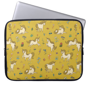 Vintage unicorn in forest flowers pattern laptop sleeve