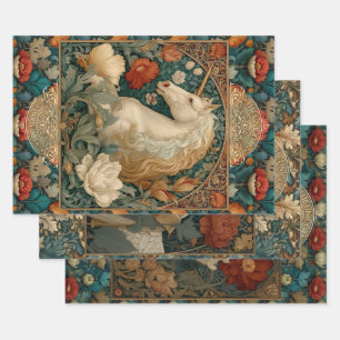 Vintage Unicorn Mediaeval Boho Art Nouveau Wrapping Paper Sheet