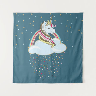Vintage Unicorn: Rainbow Clouds Illustration Tapestry