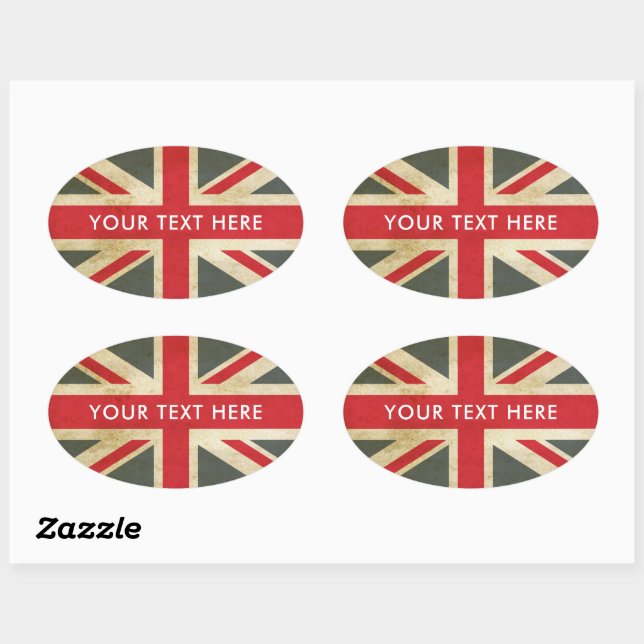 Vintage Union Jack British Flag Oval Sticker (Sheet)