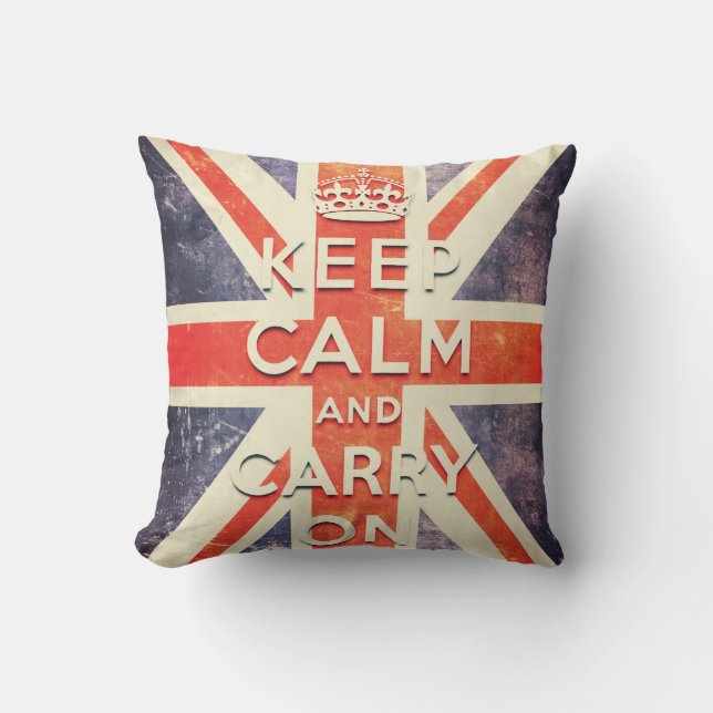 Vintage Union Jack flag  - keep calm and carry on Cushion (Front)