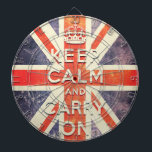 Vintage Union Jack flag keep calm and carry on Dartboard<br><div class="desc">Vintage Union Jack keep calm and carry on. Combine the famous flag union jack ,  the popular keep calm and  carry on quotation and the vintage and used style. To change size has your taste.  This design makes reference to the famous poster appeared during the Second World War.</div>