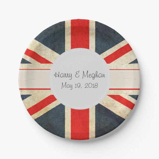 Vintage Union Jack Royal Wedding Paper Plates (Front)