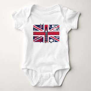 Vintage Union Jack UK Flag with London Decoration Baby Bodysuit