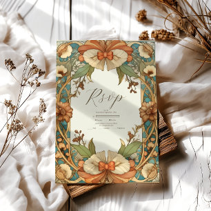 Vintage Unique Floral Art Nouveau Wedding RSVP Card