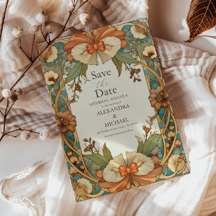 Vintage Unique Floral Art Nouveau Wedding Save The Date
