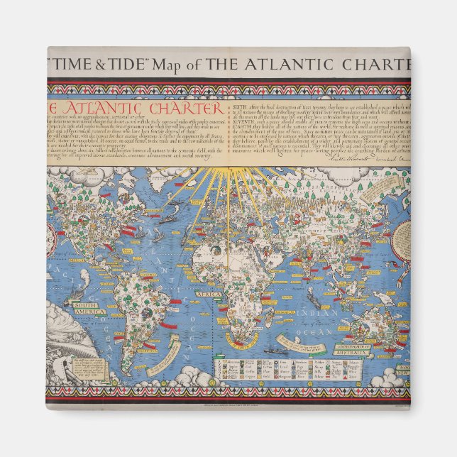 Vintage United Nations / Atlantic Charter map Magnet (Front)