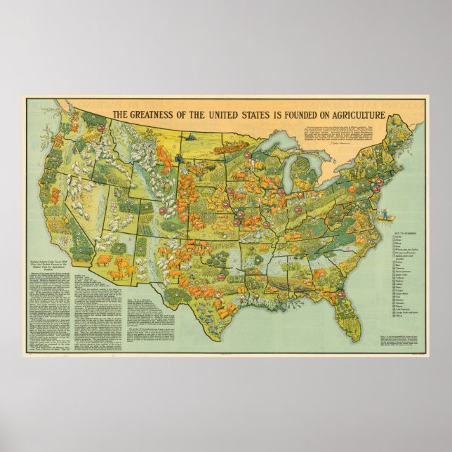 Vintage United States Agricultural Map (1922) Poster (Front)