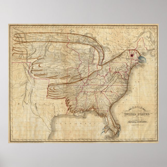 Vintage United States Eagle Map (1833) Poster (Front)